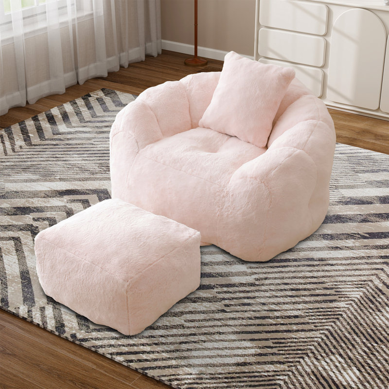 Fauteuil à billes moderne, fauteuil de lecture rembourré avec repose-pieds, Rose