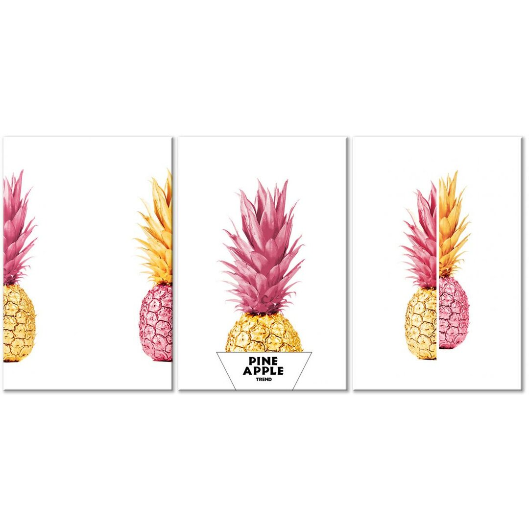 3-tlg. Leinwandbild-Set Ananas