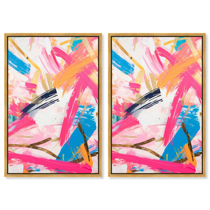 Exuberant Language Canvas Print Modern Abstract Art Set by Art Remedy, Black Frame, 10 x 15, H 37 po x l 25 po, Gold Frame