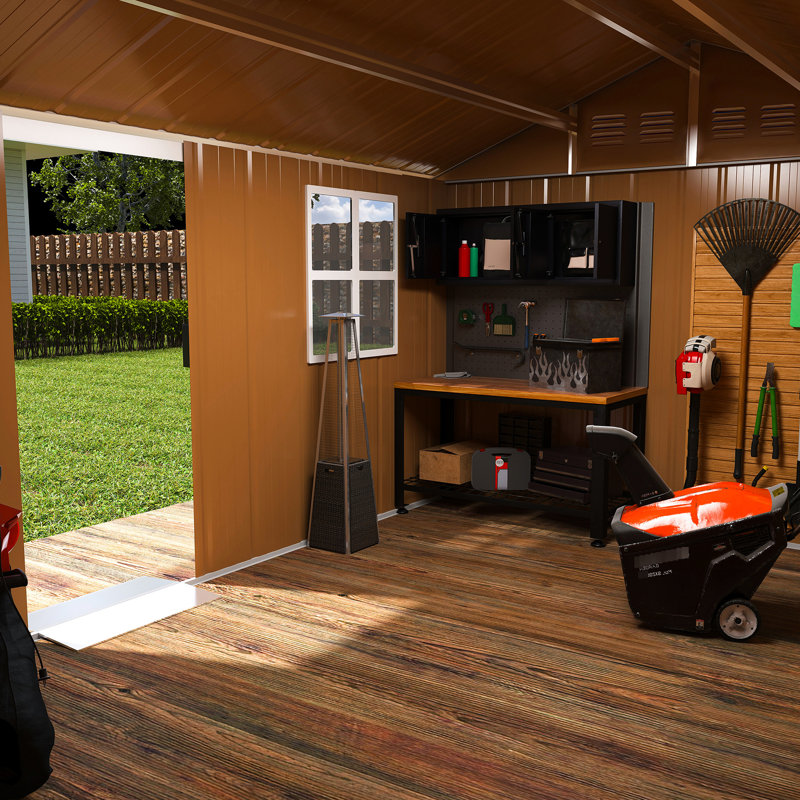 Grande remise en métal de 8 pi x 12 pi avec porte verrouillable, ventilation et espace intelligent - Économiser pour les outils de jardin Mobilier de patio