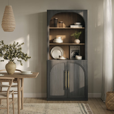72" Tall Modern Sideboard with 3-Tier Shelves, Ebony