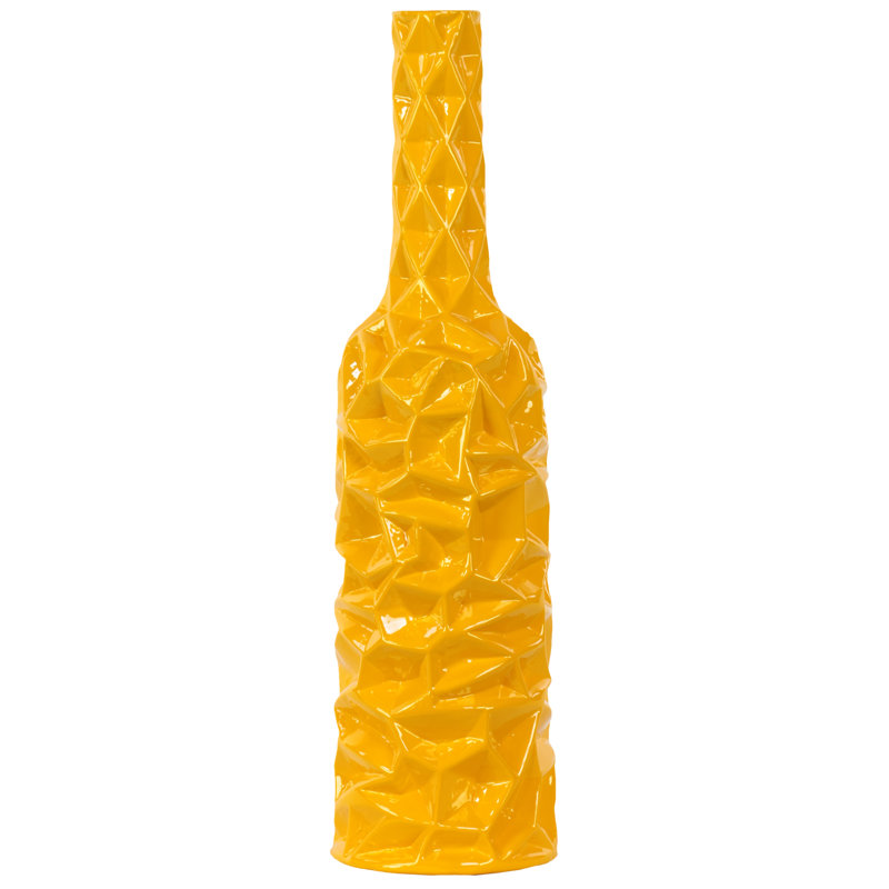 Urban Trends Wrinkled Ceramic Round Bottle Vase - Yellow 12"