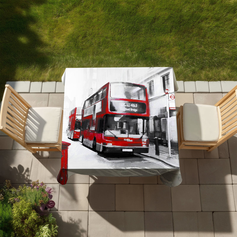 Red Bus Londoner White Tablecloth - Indoor/Outdoor Decor