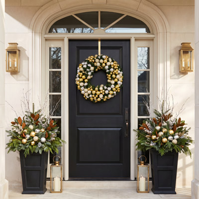 Evergreen Wreath with Silver, Gold and Champagne Ornaments