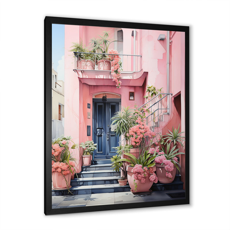 Wydia Pink Miami Artful Facades I - reproduction d'art, Cadre photo noir, H 20 po x l 12 po x P 1 po