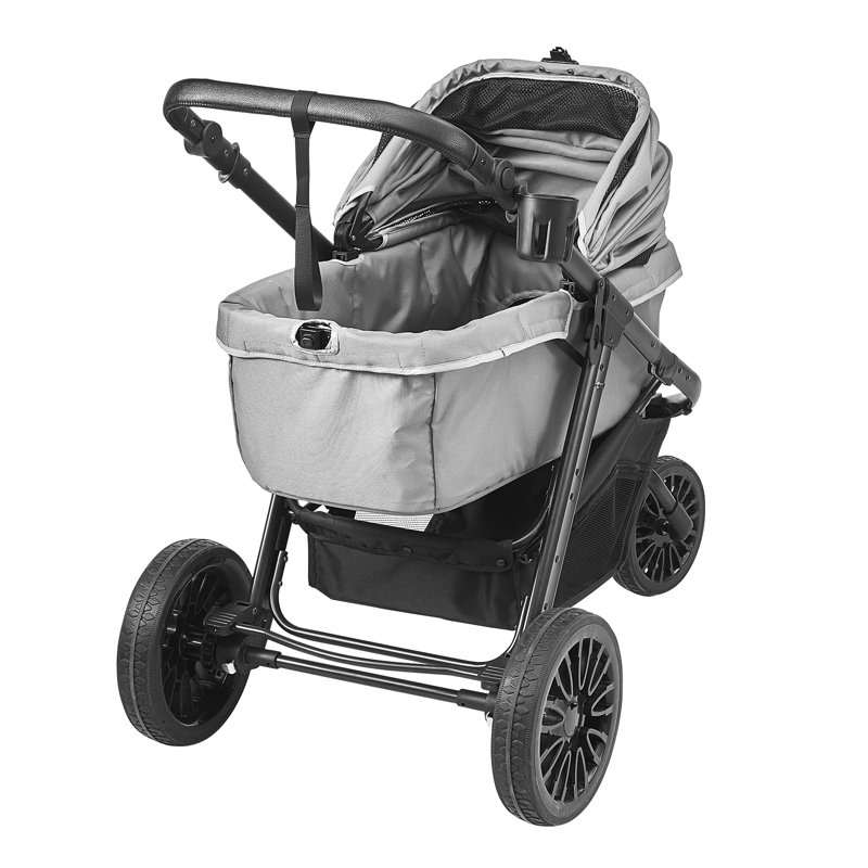 Gray Large Pet Stroller with Adjustable Handle and Storage