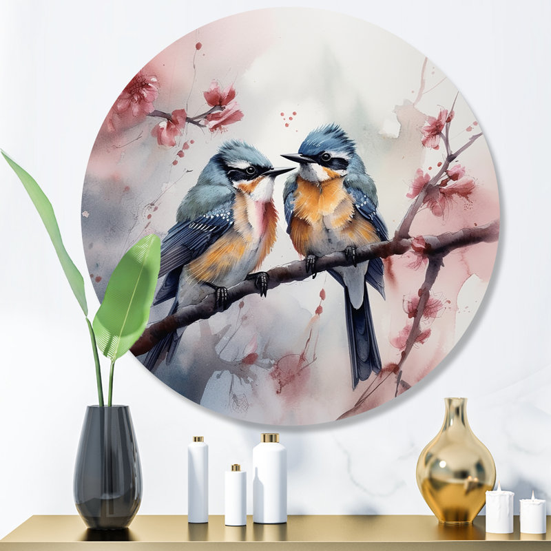 Décoration murale en métal oiseaux bleus sur une branche III - animaux oiseaux, H 36 po x l 36 po x P 1 po