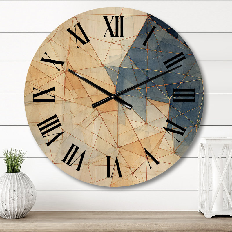 Horloge murale Minimalist Blue and Gold II - Abstract Shapes, Petit