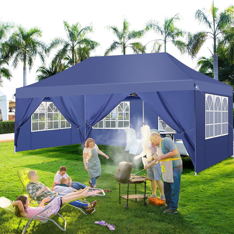 10'x20' Pop Up Canopy Tent with 6 Removable Sidewalls, Instant Outdoor Canopy , Dark Blue