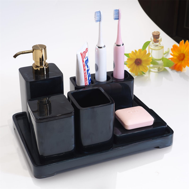 Cotrufello Bathroom Accessory Set, Pearl Black