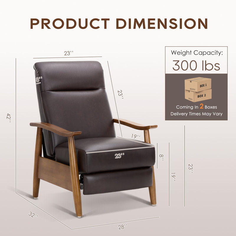 Penning Walnut Breathable Leather Push-Back Recliner, Chocolate