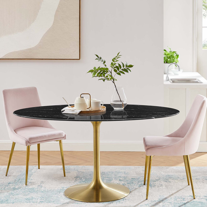  Table de salle à manger en marbre artificiel Lippa, Doré, Noir, H 29,5 po x L 60 po x l 35,5 po