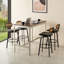 Ensemble de 4 tabourets de bar pivotants en similicuir noir Mid-Century avec structure noire et dossier en noyer