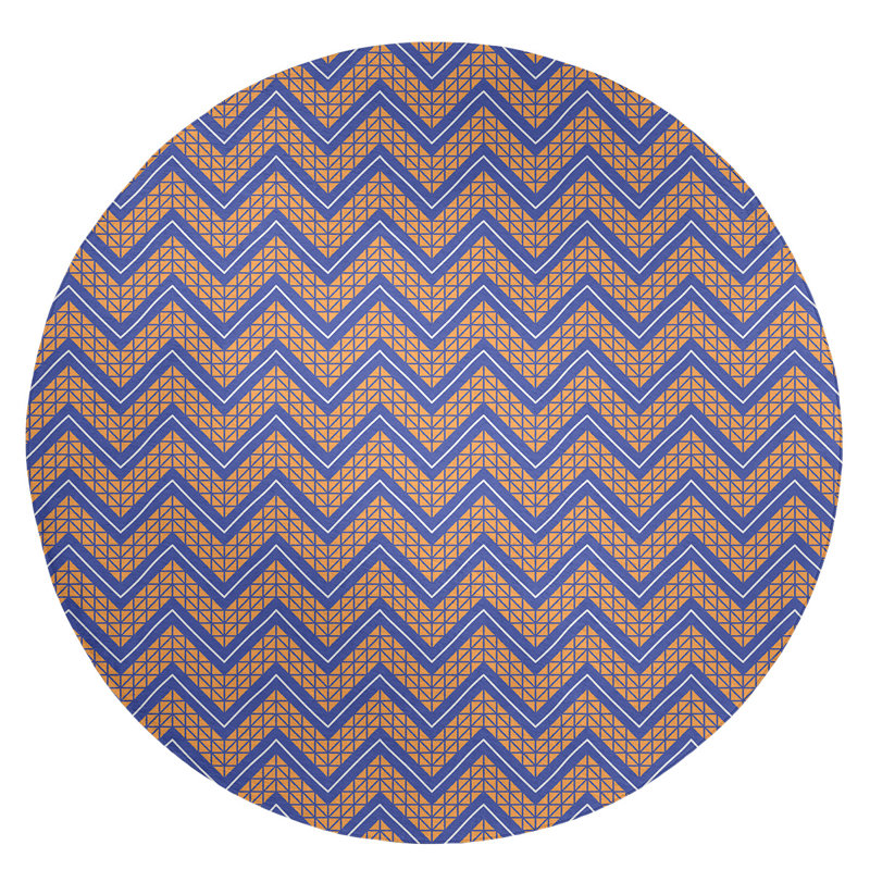 Tapis orange/bleu à chevrons à main, Rond 5 pi
