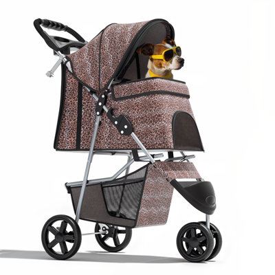 Poussette pliable pour chien et chat avec panier de rangement à auvent réglable et porte-gobelet pour petits et moyens animaux de compagnie