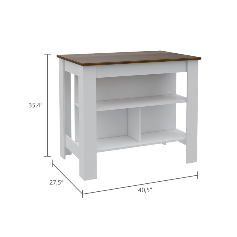 Îlot de cuisine, quatre pieds, trois tablettes - blanc / noyer, White/Walnut