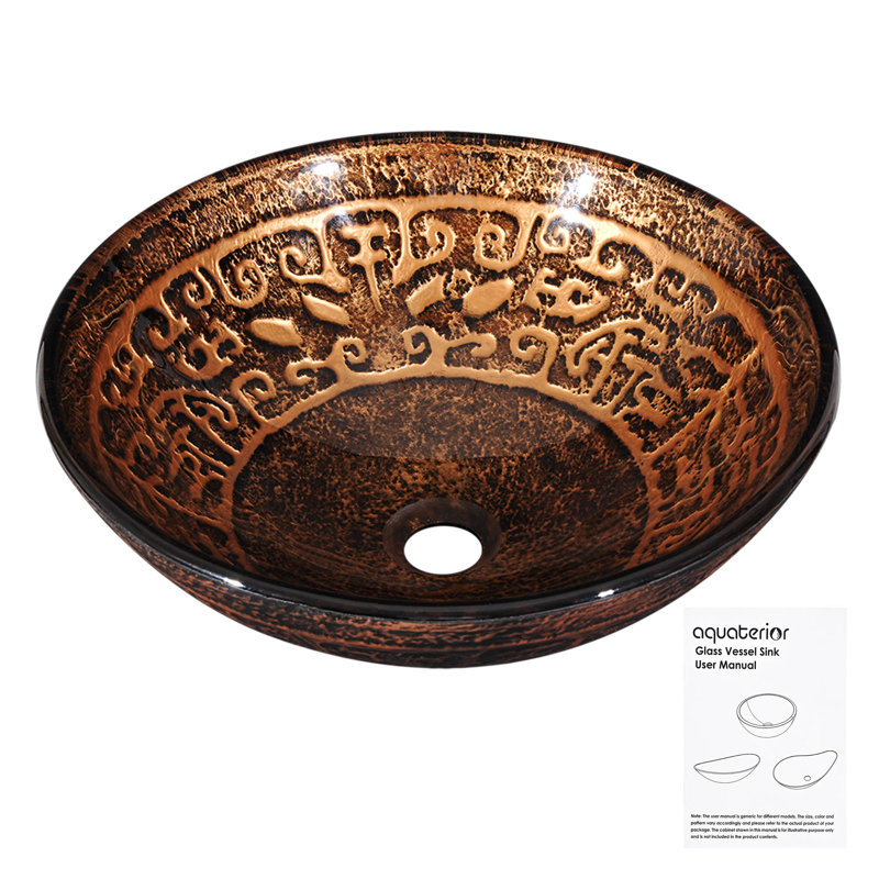 Bronze Antique Pattern Glass Circular Vessel Sink