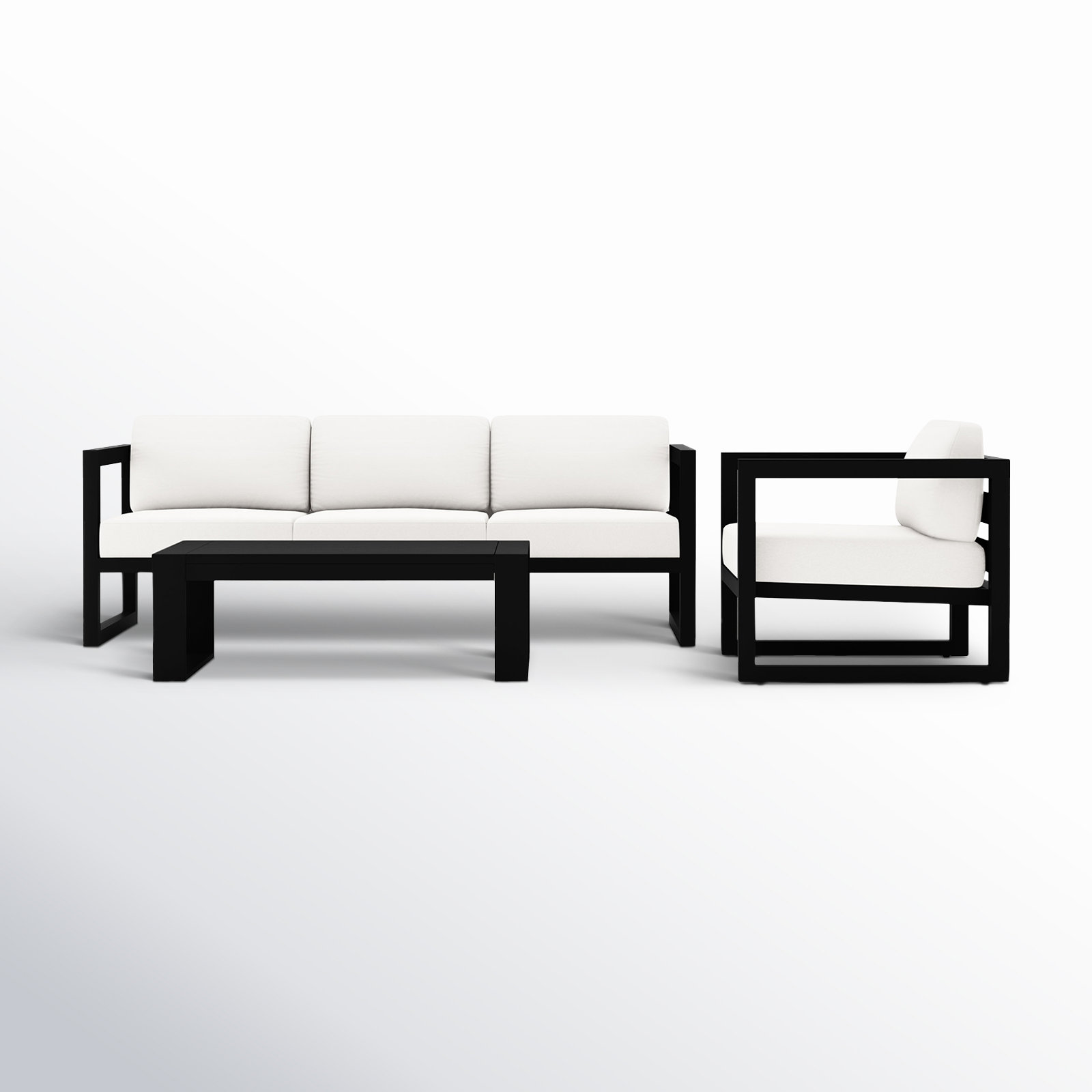 Smith 3 Piece Sofa Seating Group with Sunbrella® Cushions, Canvas Natural, Black