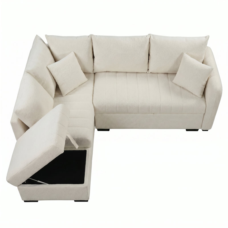 Canapé-lit modulaire en polyester de 82,6 po avec coussins moelleux en forme de L beige