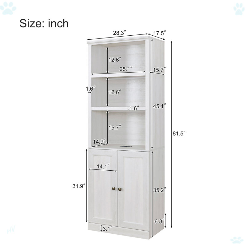 1 Doors Bookshelf With USB Port And 3 Open Shelves Bookcase Side Cabinet