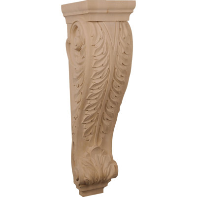 8 1/2"W x 6 1/2"D x 14"H Large Wide Acanthus Wood Corbel, Red Oak