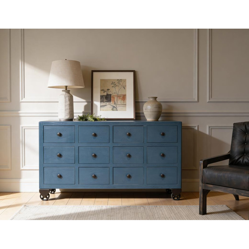 Console à 12 tiroirs Oslo avec roulettes en métal Oslo, Bleu