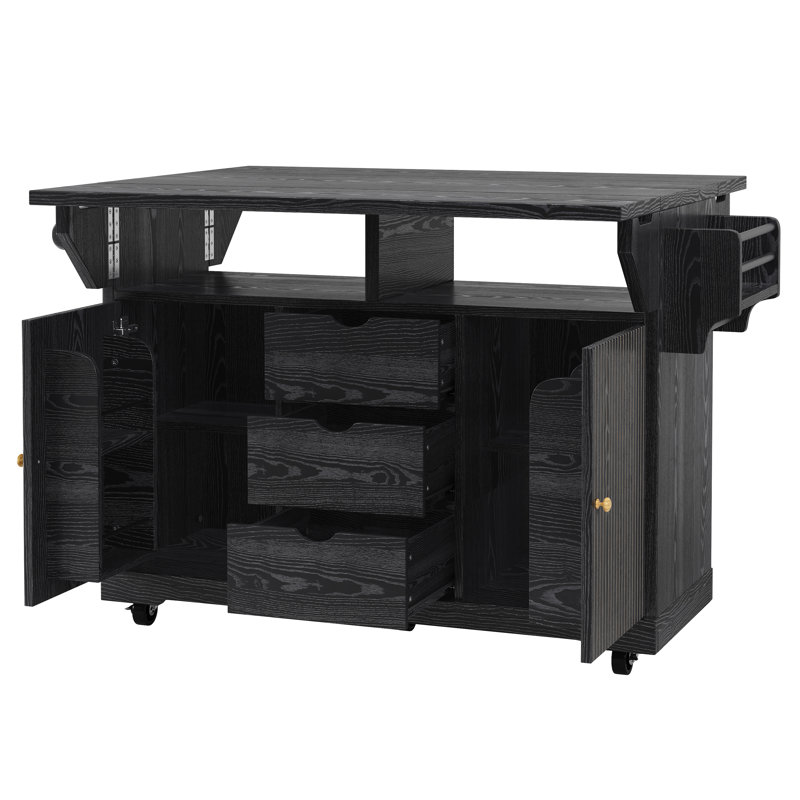 142.5 cm W Kitchen Island with Top, Black