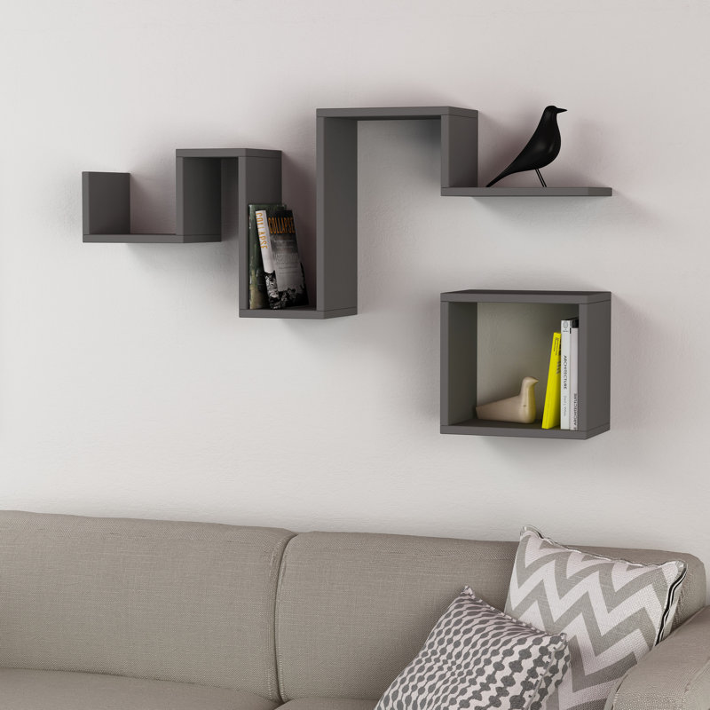 Modern Wall Shelf Set (2 Pieces), Anthracite Finish, Large Shelf: 45.7 x 17.7 x 7.9 inches | Small Shelf: 12.4 x 11.6 x 7.9 inches | 100% Melamine Coated Particle Board, Durable & Stylish Storage Solution for Any Room