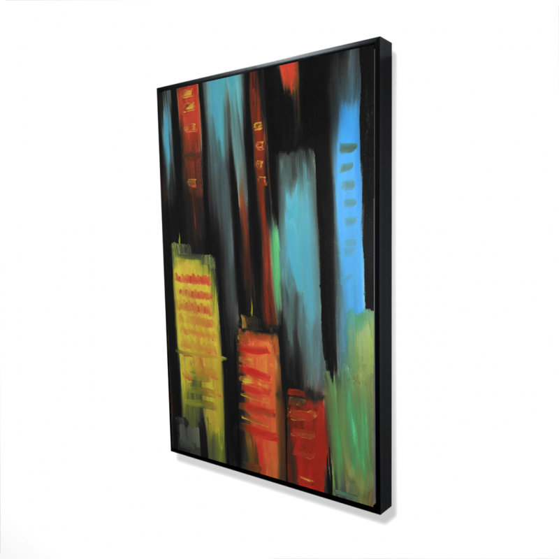 Reproduction abstraite de grands bâtiments sur toile, H 36 po x l 24 po