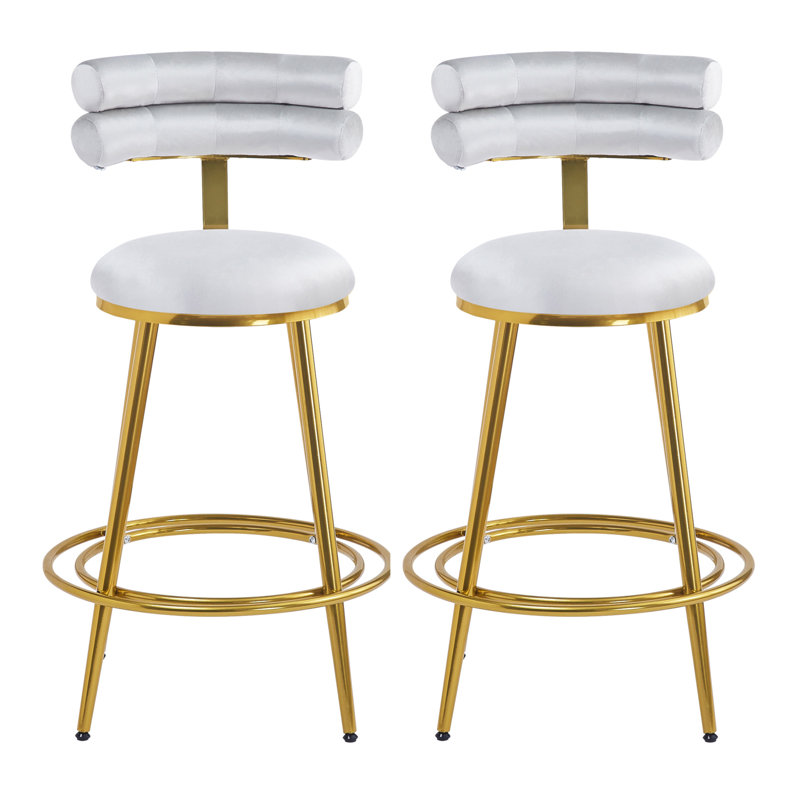 27.65'' Modern Counter Stools Set Of 2,Light Gray Velvet Counter Stools With Iron Frame,Soft Back And Cushion,Footrest,Suitable For Kitchen/Bedroom/Dining Room