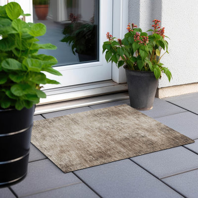 Machine Washable Indoor/Outdoor Xhevrie Taupe Rug