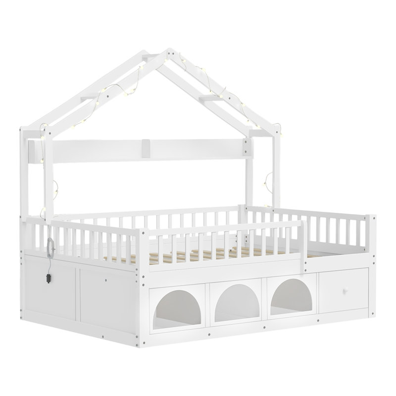 Structure complète en Tressa avec toit, lumière DEL, barrières de sécurité, tiroirs de rangement et casier, White