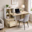 Oak Effect Home Office Desk with Hanging File Holder & Open Bookshelf, Compact Study Workstation