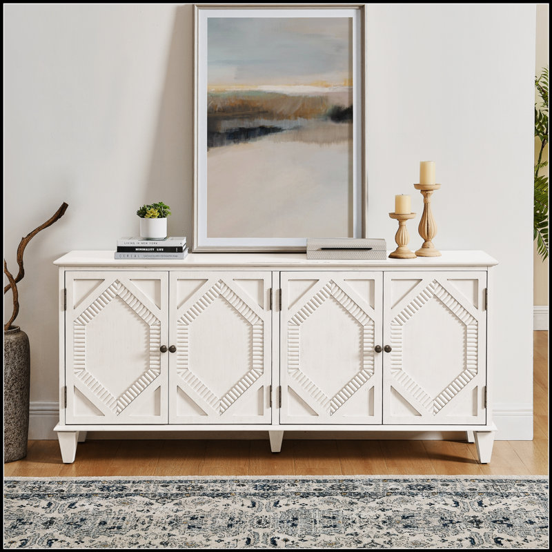 Mid Century Modern Sideboard Buffet Cabinet With Ample Storage, Symmetrical Geometric Accent For Living Room And Kitchen