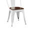 4 chaises de salle à manger industrielles en métal blanc ultrabrillant avec siège en bois de noyer empilable de 18 pouces de hauteur à l'intérieur et à l'extérieur