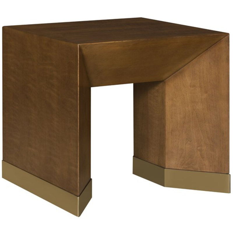 Cavallo Square Walnut and Metal Lamp Table with White Bronze Accents
