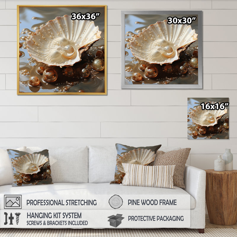 Beige palourde perle - imprimé, Cadre photo argenté, H 24 po x l 24 po x P 1 po