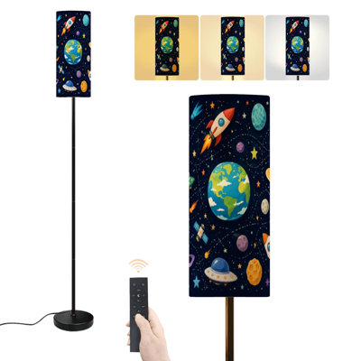 Lampe sur pied solaire galaxie lune espace fusée terre univers astronomie planète planète lampe sur pied moderne à intensité variable avec télécommande et interrupteur au pied, abat-jour, lampe d'angle sur pied haut pour salon chambre bureau