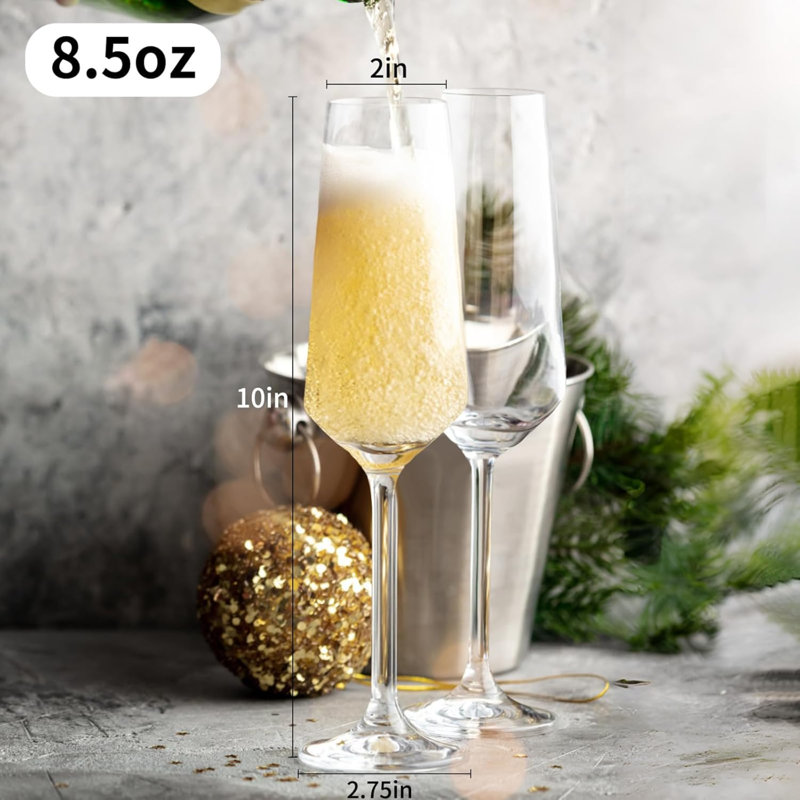Verres à champagne 8,5 oz, ensemble de 2 flûtes à champagne, cadeau champagne unique pour anniversaire, mariage, anniversaire, idéal pour les bars à domicile, les fêtes, etc.