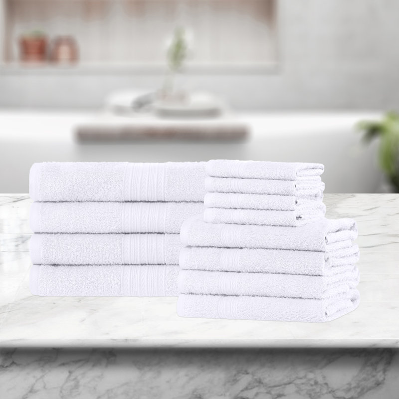 Blue Nile Mills Eco-Friendly 12 Piece Cotton Towel Set, White