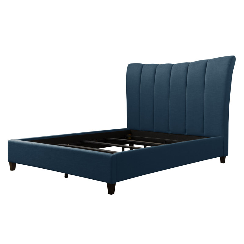 Lit tapissier standard capitonné Brodeur, Double, Bleu marine