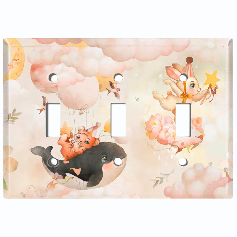 Cute Nursery Whale Rabbit Cloud 3-Gang Toggle Light Switch Wall Plate