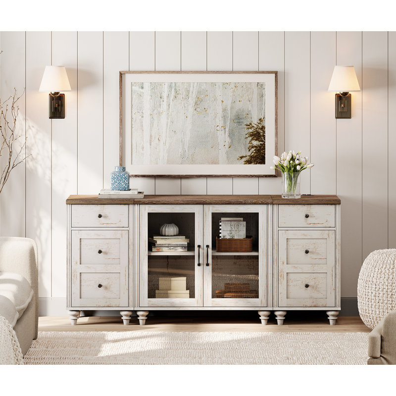 Crédence de rangement l 66,9 po Nayani, Noyer / blanc rustique
