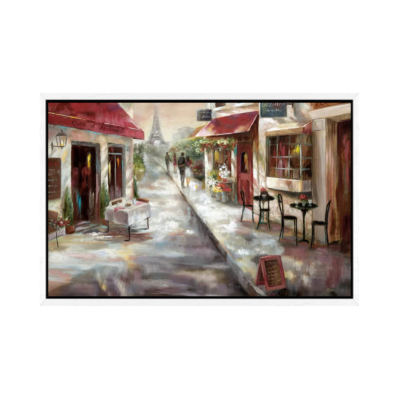 Parisian Café 1 Piece Painting on Canvas, 101.6 cm H x 66.04 cm W, White Framed