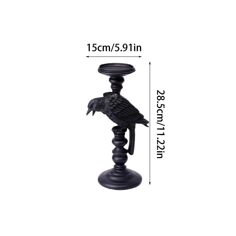 Décoration d'Halloween en résine - Bougeoir en forme de corbeau sur fond sombre pour la décoration de table