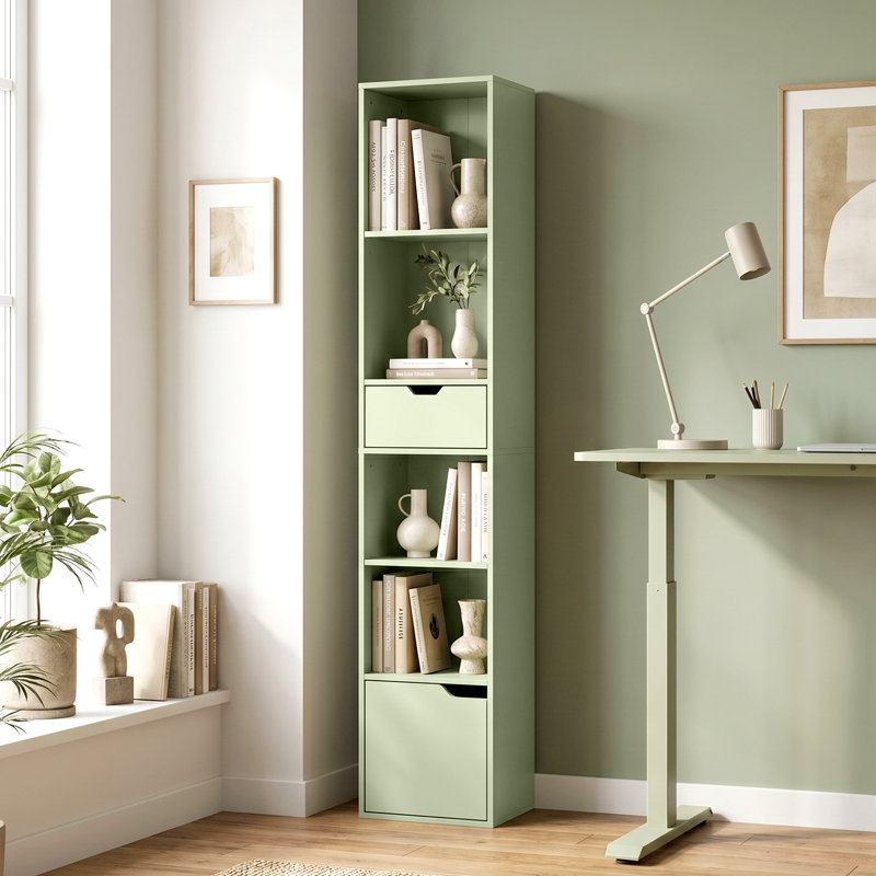 HOMCOM 6-Tier Bookcase SlimDrawer Door 30 x 24 x 158 cm Green