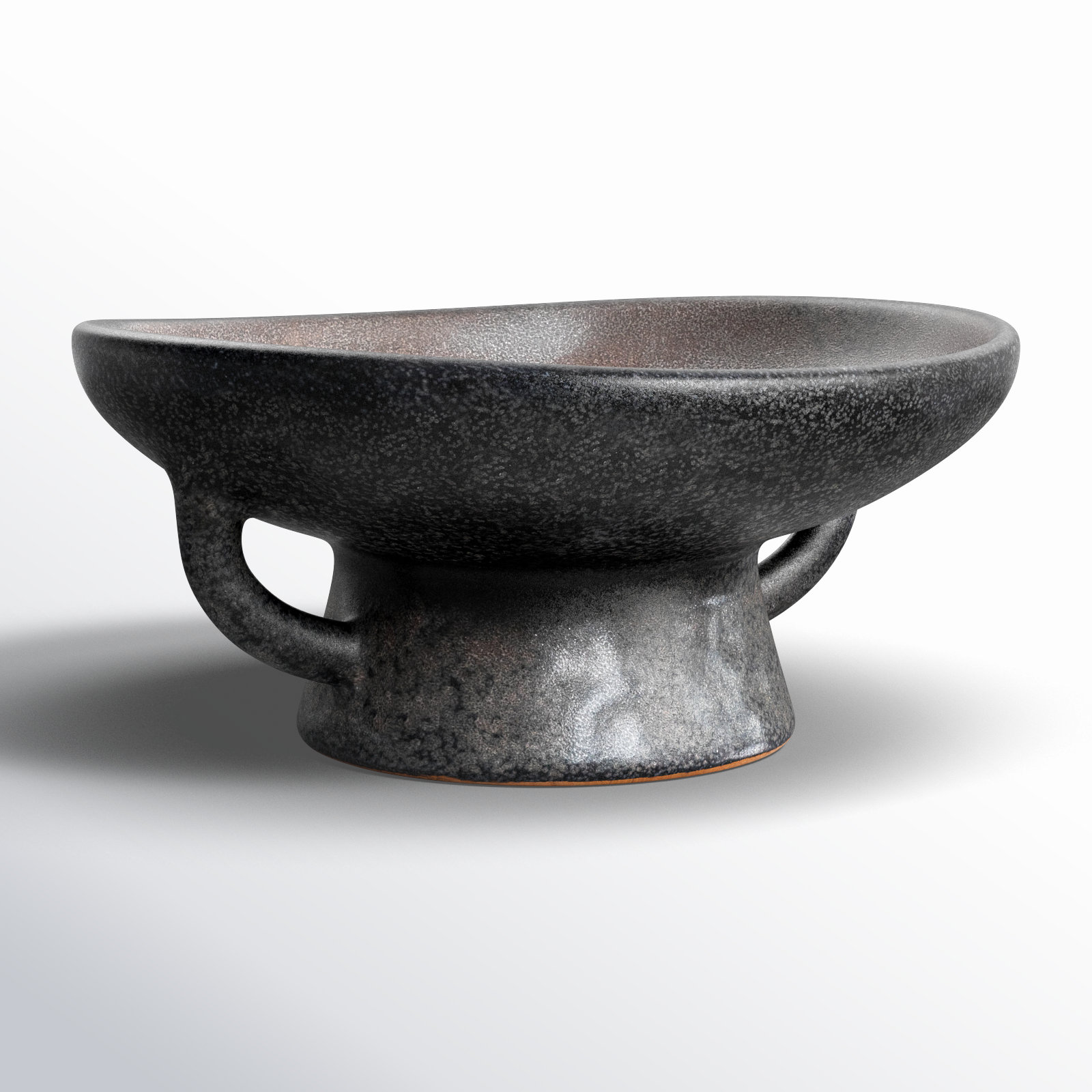 Stoneware Pedestal Bowl with Handles, Black, 9.5" W