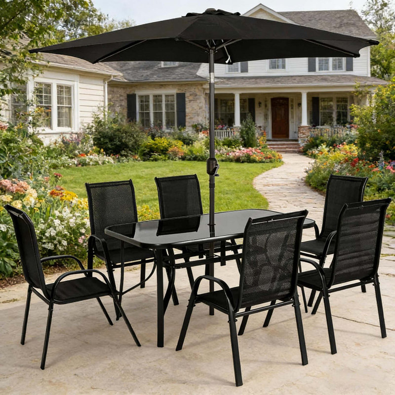 Ensemble repas d'extérieur avec parasol réglable et table Wipe-Clean