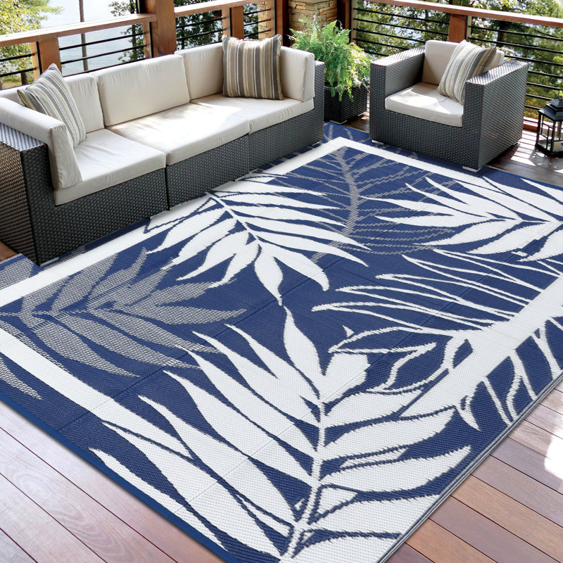 Tapis d'extérieur réversible en plastique pour terrasse, Blue, Runner 9' x 18'