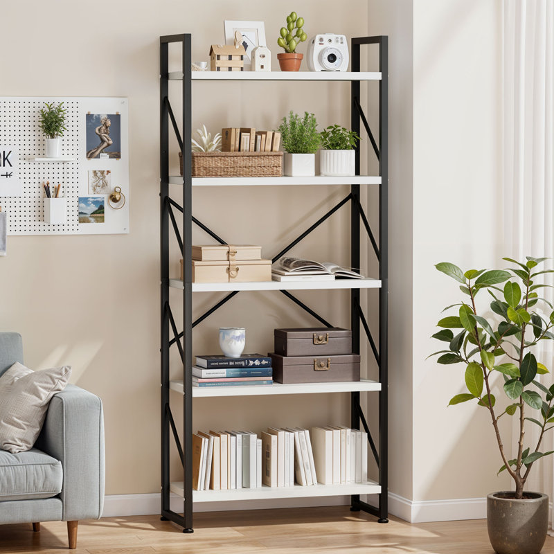 Industrial Bookcase, Corner Shelf Unit, Shelving Unit,  For Living Room, Study, Home Office, White/Black